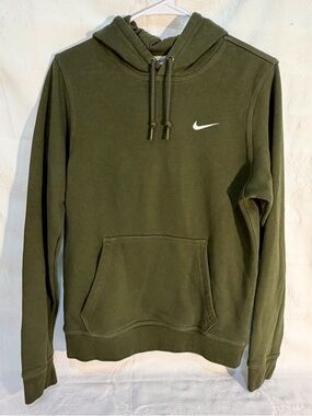 Nike Unisex/Men’s Dark Olive Green Pullover Hoodie with White Swoosh S T0017